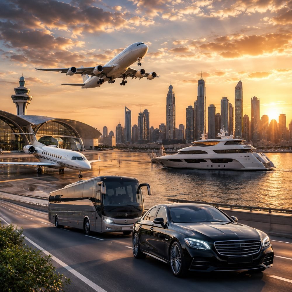 VIP airport transfer cars and coach beside the terminal